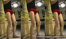 Alejandro Mistral teases with his monster cock in red briefs.