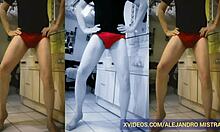 Alejandro Mistral teases with his monster cock in red briefs.