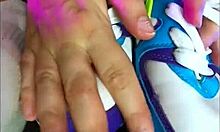 blonde teen girlfriend in nike air sneakers for foot fetish session at home