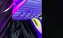 blonde teen girlfriend in nike air sneakers for foot fetish session at home