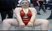 Chubby blonde teen flaunts her big fat ass on webcam. She teases with her feet too.