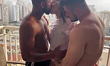 Moreno and Alemao nail skinny German chick on the balcony