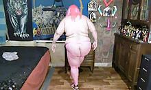 Bbw Milf Rips Clothes During Pink Strip Dance