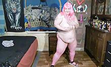 Bbw Milf Rips Clothes During Pink Strip Dance