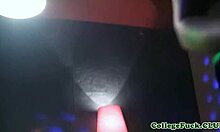 College chick rides cock while sucking at party