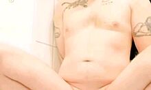 Tattooed twink pet is tied up in bondage, humiliated with pissing in gay BDSM scene.