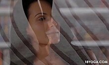 yoga teen takes anal on chair after sweaty workout