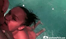 Girlfriend delivers surprising pool blowjob