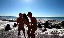 Katty West picked up for outdoor anal and double penetration by the sea