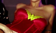 So, this horny Darth Vader just squirts all over Wonder Woman's face at a wild cosplay party.