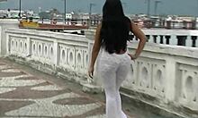 morena gata shows tits ass pussy outdoors on santos streets and pier 😍
