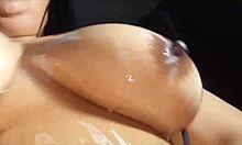 amateur bbw milks and oils her fat natural tits in homemade session