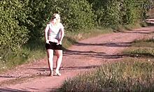 Hot blonde milf in mini shorts performs hardcore blowjob