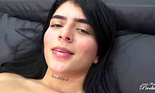 She says, Watch this beautiful white girl with black hair and big ass masturbating while changing her pantyhose.