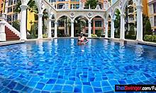 Big tits amateur thai girlfriend loves horny slut attention in pool POV