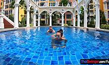 Big tits amateur thai girlfriend loves horny slut attention in pool POV