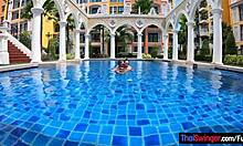 Big tits amateur thai girlfriend loves horny slut attention in pool POV