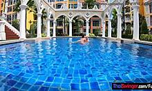 Big tits amateur thai girlfriend loves horny slut attention in pool POV