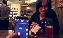 Controlling Stepsister's Vibrator in Bar to Drive Her to Wild Orgasm