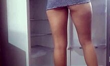 Filmed Stepmother Washing Fridge Almost Naked in Amateur Lesbian Fetish