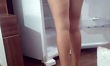 Filmed Stepmother Washing Fridge Almost Naked in Amateur Lesbian Fetish