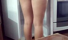 Filmed Stepmother Washing Fridge Almost Naked in Amateur Lesbian Fetish