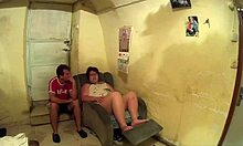 Amateur Couple's Foot Fetish: She Masturbates His Cock with Feet, Stains Panties with Pussy Juice, and Gets Cumshot