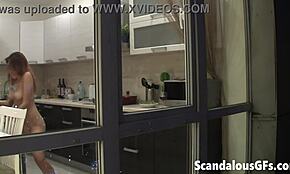 Spying on neighbor's naked girlfriend in kitchen