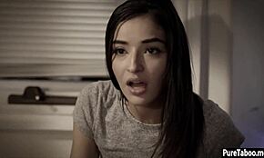 Cute virgin stepsister teen feels betrayed after tricked into threesome sex