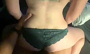 Pretty pale tattooed babysitter gets her pussy fucked by big cock in reverse cowgirl!