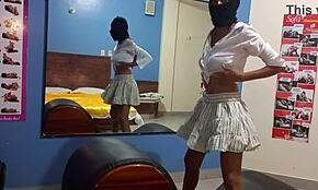 Latina ebony brunette touches her ass and tits in amateur mirror session.