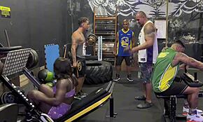 Fernanda Chocolate gets assfucked by four guys in the gym