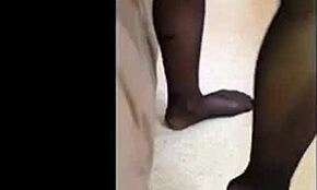 tattooed teen slips into sheer stockings