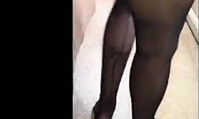 tattooed teen slips into sheer stockings