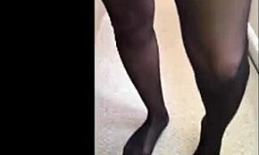 tattooed teen slips into sheer stockings
