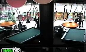 Tanned Young Babe Shows Shaved Pussy In Restaurant Toilet