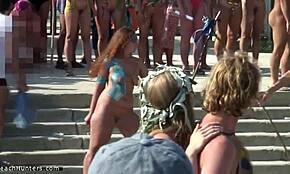 Nudist Beauties Posing Seductively on Beach