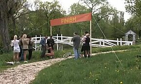 Blond-haired chick and her dark-haired GFs getting savagely fucked outdoors