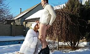 Beautiful Teen 18+ Gives Outdoor BLOWJOB in Snow