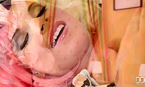 Chubby blonde BBW strips sensually while fingering her stretched pussy