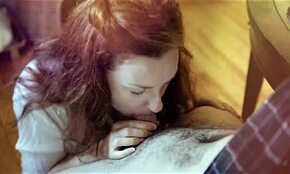 skinny cute babe gives boyfriend tender oral loving