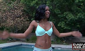 Big butt black girls on bikes interviewed, masturbate with vibrator, service cock by the pool.