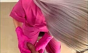 The doctor woman examines my penis and i have a boner