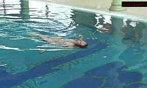 Watch Lina Mercury and Mia Ferrari swim naked in public pool with tight bodies