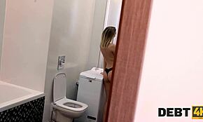 Debt collector breaks in and fucks tattooed European blonde teen for cash in reality scene