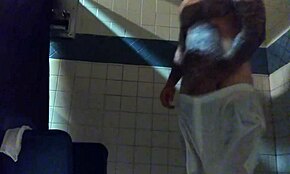 Stroking big tatted white dick in the shower