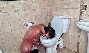 Toilet Whore Fetish with Clit Rubbing Orgasm While Licking and Flushing