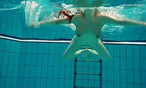 Czech Chick Vesta Strips Naked for Underwater Pool Adventure