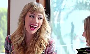 Blindfolded STEPMOM EATING tight PUSSY in group LESBIAN scene