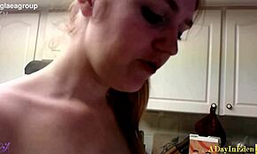 Futanari babe squirts on cereal while jerking off with dildo in fantasy